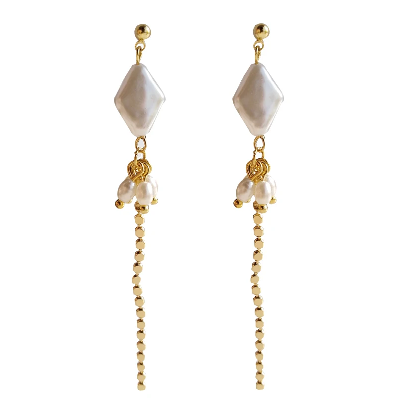 

S925 needle Fashion Jewelry Dangle Earrings 2021 New Design White Simulated Pearls Golden Plating Beads Drop Earrings For Girl