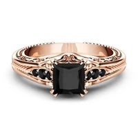 ofertas wholesale rose gold color square black zircon womens ring for engagement party jewelry hand accessories size 6 10