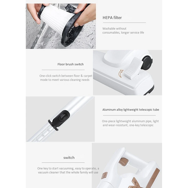 

Nine-Piece Accessories Handheld Cordless Vacuum Cleaner Rechargeable Stick Vacuum Cleaner with HEPA Filter for Home Car