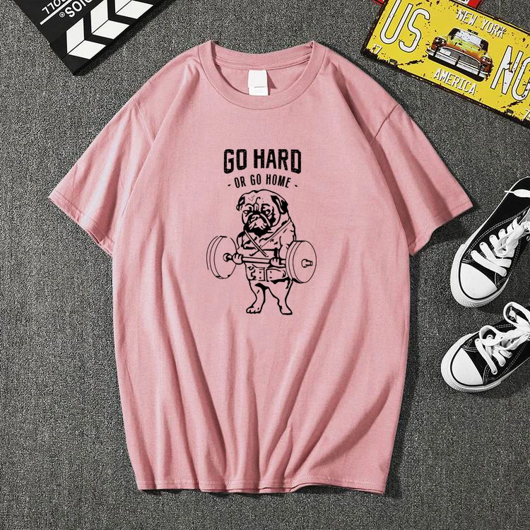 

Fashion trend 2021 men and women T-shirt cute cartoon pug bulldog dog weightlifting T-shirt top