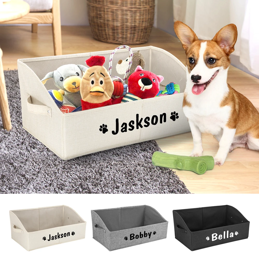 Custom Pet Toy Storage Box Print Name Foldable Gift Storage Container for Dogs Cats Portable Pet Bag Basket Pet Accessories