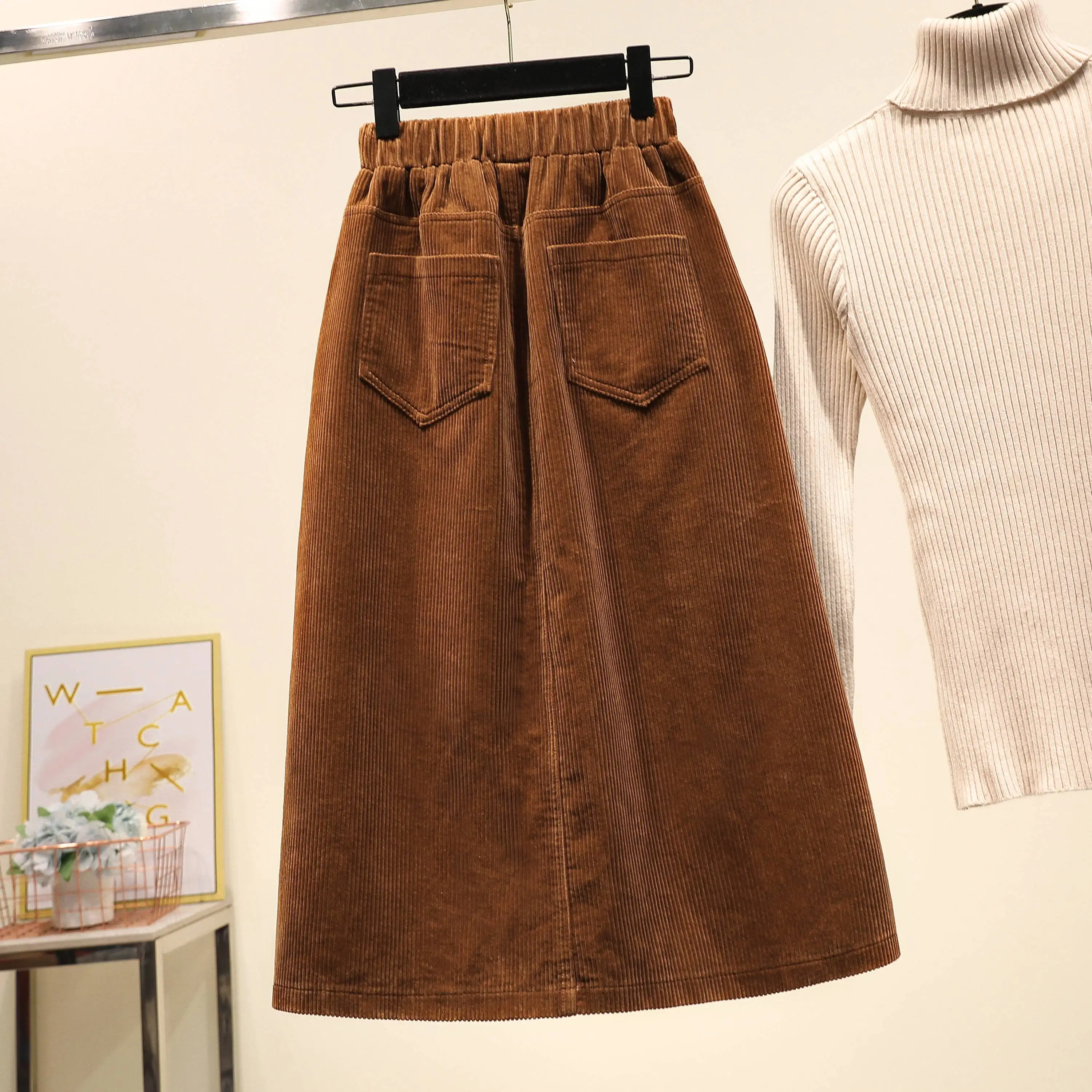 Юбка-миди Женская Вельветовая с высокой талией Осень-зима | одежда