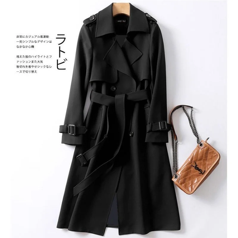 

Ветровка женская средней длины, пальто-Тренч выше колена в корейском и английском стиле, черное пальто, Осень-зима