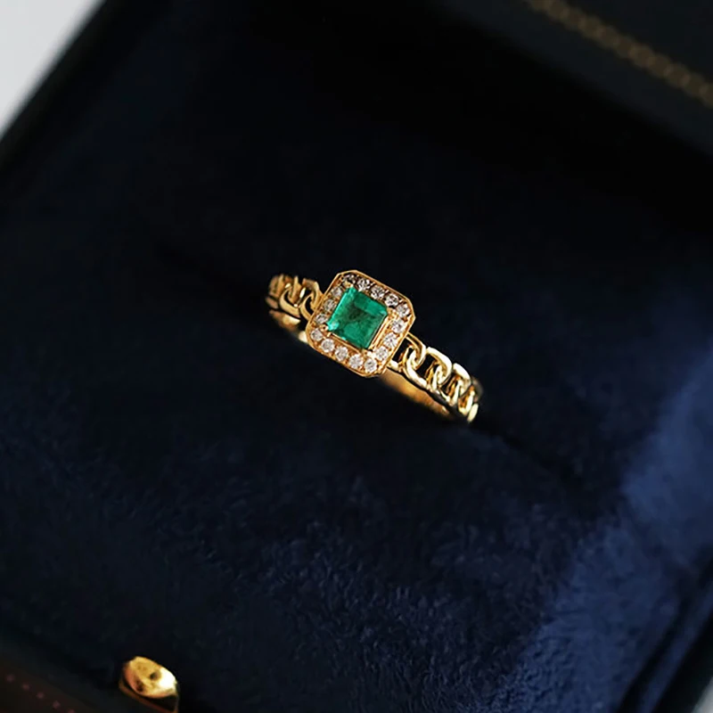 

Оригинальное новое серебряное кольцо со стразами, открытое регулируемое кольцо с натуральным зеленым кристаллом в стиле ретро, элегантное ...