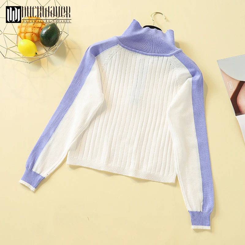 Duckwaver винтажный женский свитер Осень-зима шикарный свободный воротник поло на