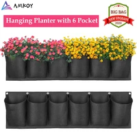 amkoy hanging garden flower pot planter 6 pockets layout waterproof vertical wall hanging planting bags wall outdoor indoor