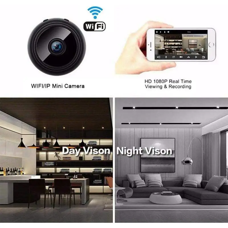 Mini Aluminium Alloy Wireless Camera 2.4GHz WiFi 1080P Night Vision Remote Motion Detection With Bracket | Электроника