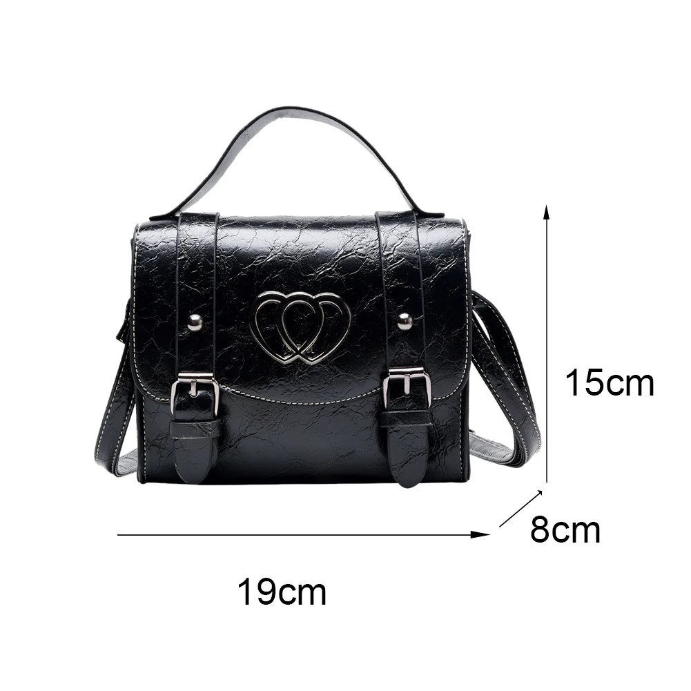 

Retro Fashion Women Crossbody Bag Metal Love Shaped Decorative Purse Bags Durable PU Leather Shoulder Messenger Handbags