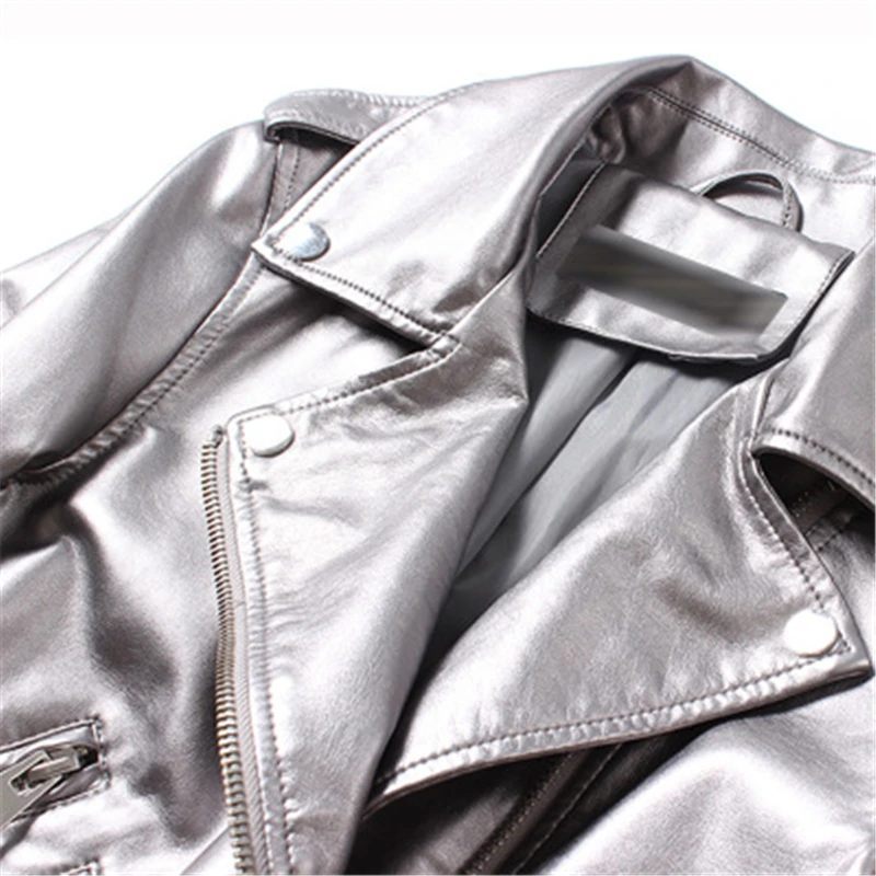 Silvery Women's Jackets autumn winter new women's leather jacket female motorcycle clothing loose coats high quality PU jacket