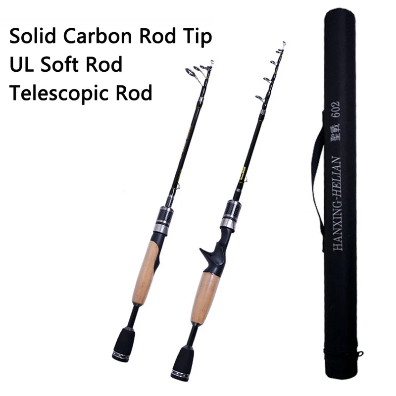 

Carbon Telescopic UL Ultra Light Solid Tip Fishing Rod Portable Spinning Casting Lure Pole With Rod Bag Fishing Tackle -40