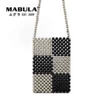 mabula branded pearl phone purses checkerboard market design crossbody bag vintage women sling pouch