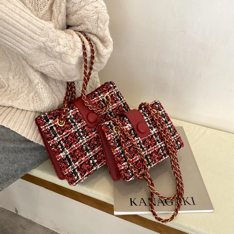 

Chains Brand Designer Cotton Linen Crossbody Bags For Women Simple Fashion Shoulder Bag Square Lady Luxury Handbags 2 Sizes