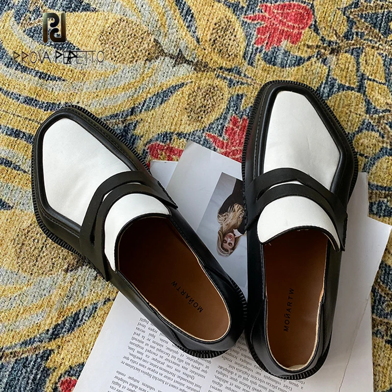 

New Retro British Style Genuine Leather Mixed Color Loafers Spring and Summer Casual All-match Comfortable Single Shoes