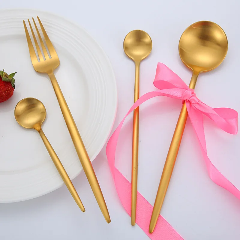 

Tableware Matte Gold Cutlery Sets 18/10 Stainless Steel Dining Spoon Fork Knife Chopstick Set Dessert Spoons Fork Tablewere Set