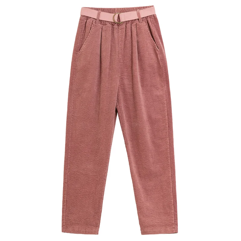 Осенне зимние вельветовые штаны шаровары с высокой талией женские свободные