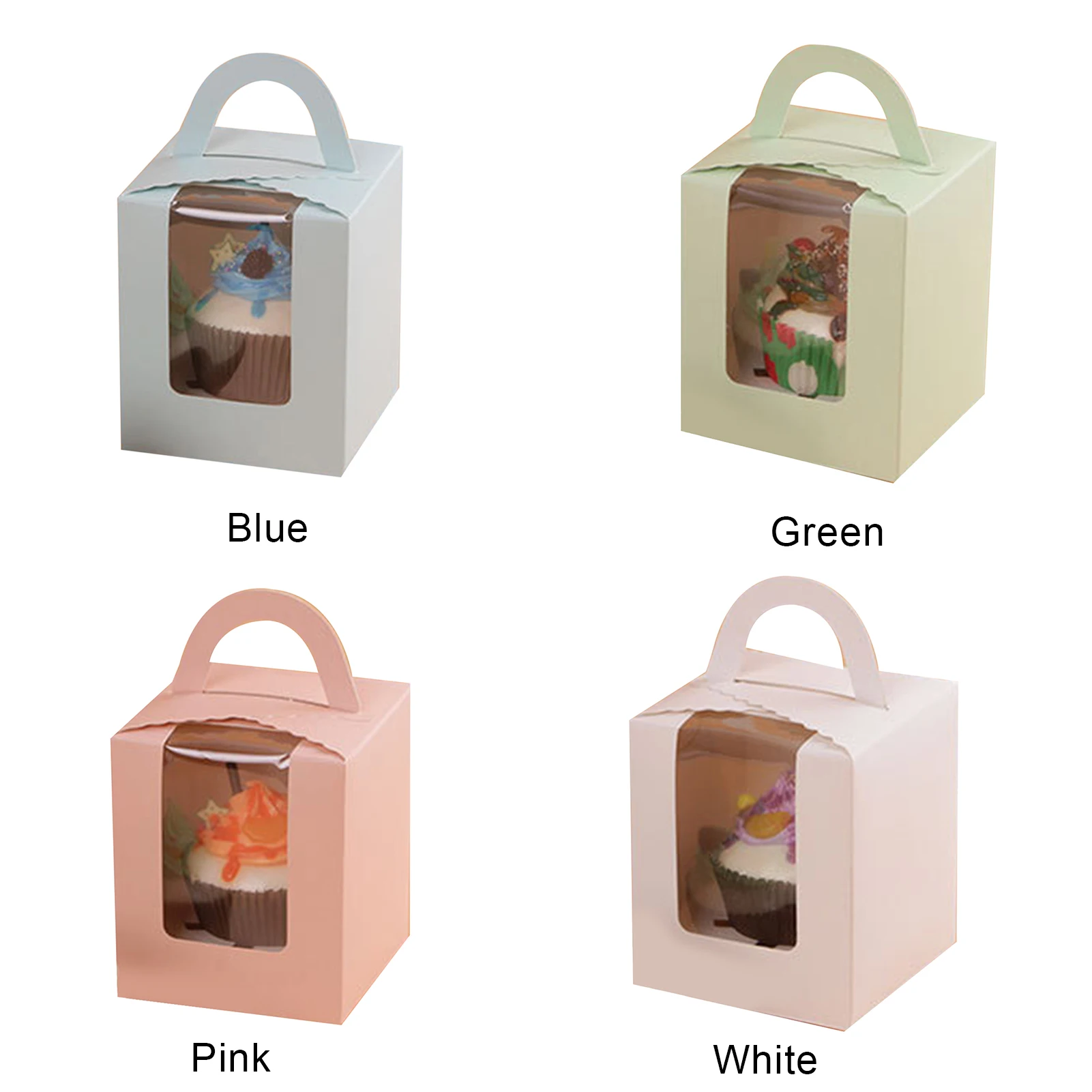 

50pcs Cupcake Box with Window and Handle Cake Carrier Small Cake Gift Container for Bakery Wedding Party Birthday Supply LBS