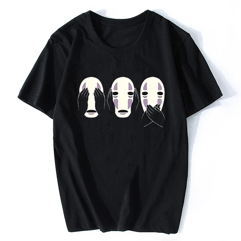 

Japanese Anime No Face Shirt Men Studio Ghibli Miyazaki Hayao Anime Spirit Away Black T Shirt Men Cartoon Summer T-Shirt