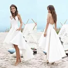 Пляжное свадебное платье с V-образным вырезом и открытой спиной, с карманами, на тонких бретельках, трапециевидного силуэта, короткое спереди, длинное сзади, простое свадебное платье