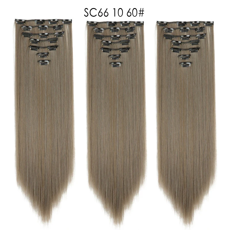 SC66 10 60 22 дюйма длинные прямые женские клипсы для наращивания волос Синтетические накладные волосы прическа термостойкие белый красный фиолетовый розовый Юнис - Цвет: SC66 10 60