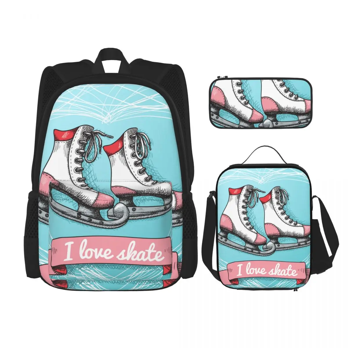 

3pcs/set Love Skate Theme Backpacks School Bags for Boys Girls Students Travel Bag Casual Mochila