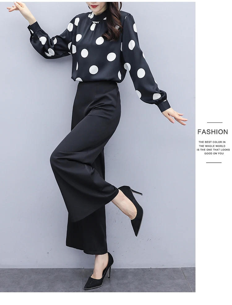 Элегантный OL повседневный комплект из двух предметов: блузка и штаны Женский