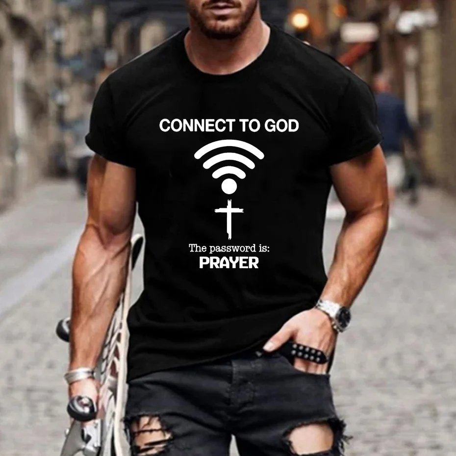 

Funny Connect To God The Password Is Prayer T Shirt Jesus Christian T-Shirt Real Prayer Black White Cotton Tee Shirt Santa Tops