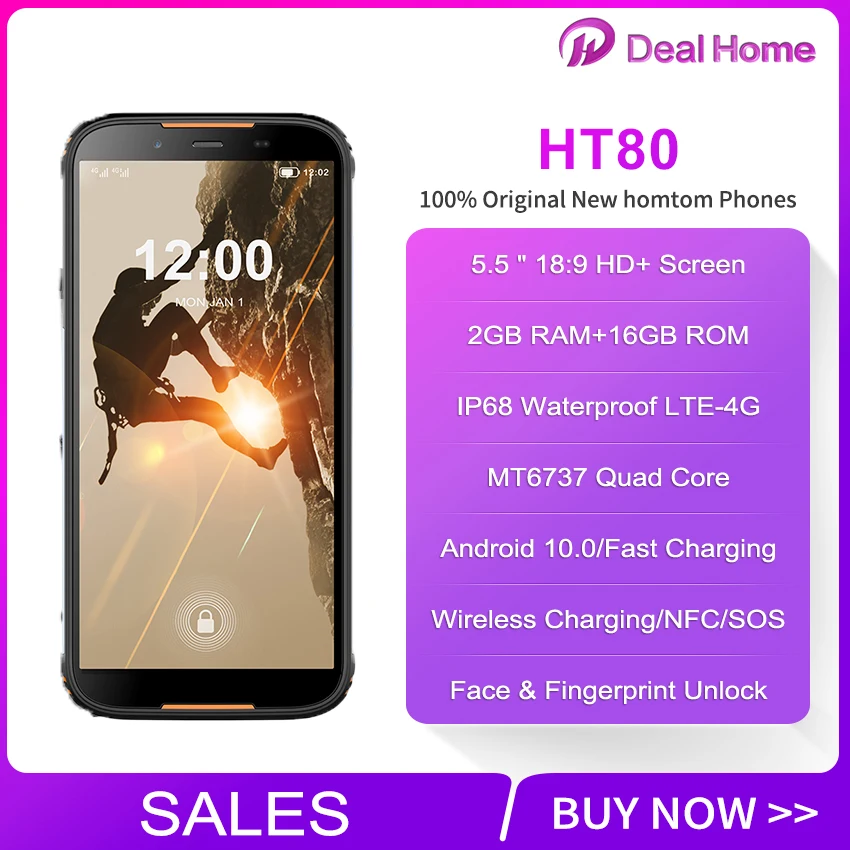 HOMTOM HT80 IP68 Водонепроницаемый Смартфон Android 10 5 дюймов 18:9 MT6737 4 ядра NFC Беспроводной