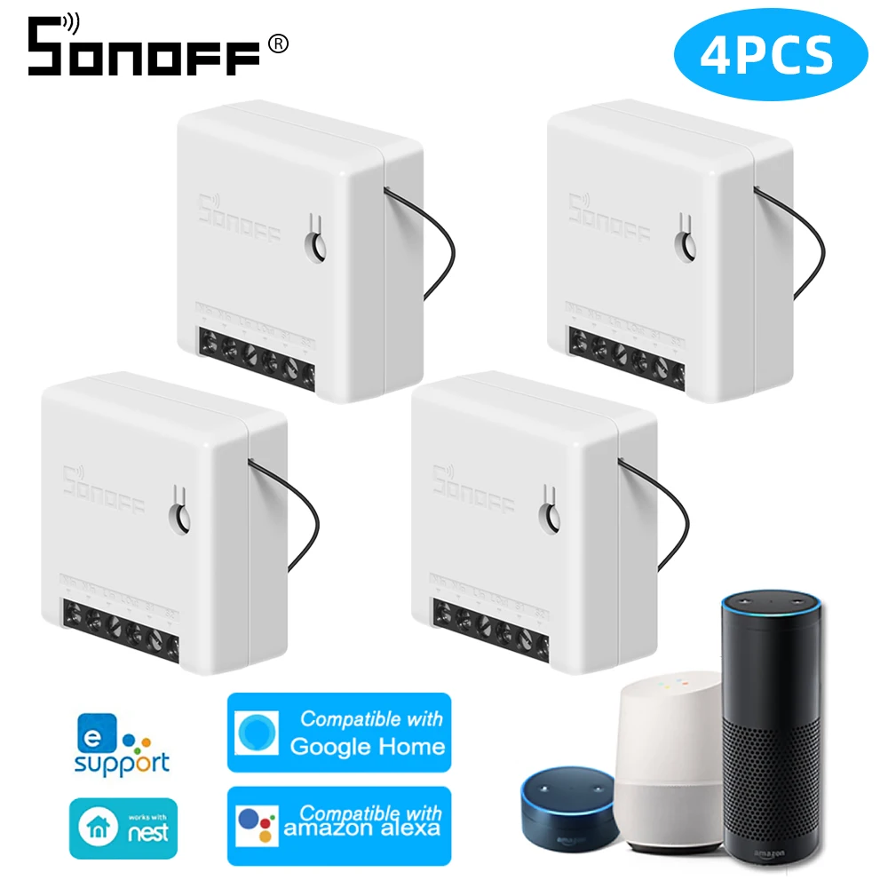 4pcs mini SONOFF Basic/мини двухсторонний Wifi умный переключатель маленькое приложение/LAN/голос/пульт дистанционного управления DIY Поддержка одного внешнего переключателя Google Home Alexa - Комплект: 4pcs mini