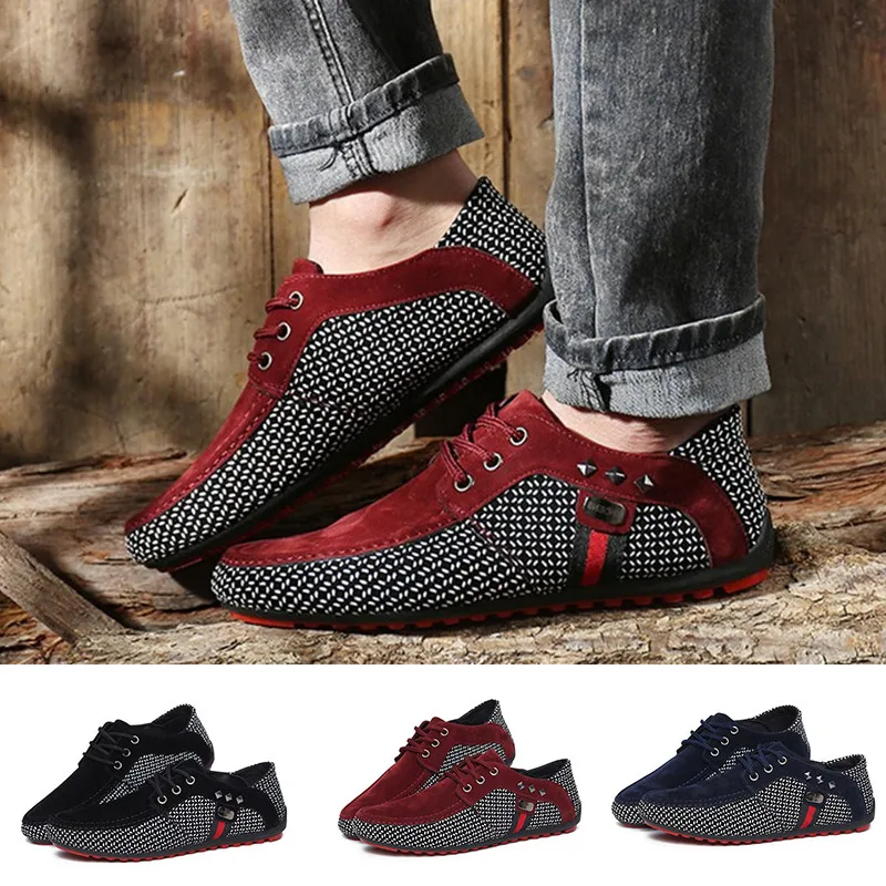 

LIN KING New Comfortable Men's Pu Leather Casual Shoes Lace Up Fashion Loafers Moccasins Soft Sole Man Flats Office Work Shoes