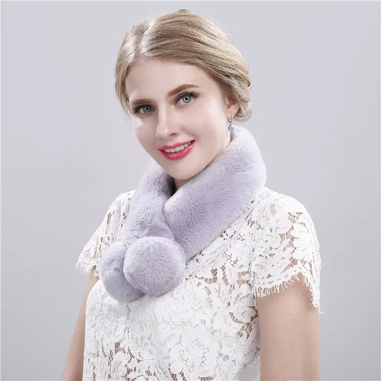 

New Rex Rabbit Hairy Double Ball Scarf Magnet Self-suction Ladies Short Scarf Winter Thermal Fur Rabbit Hair Collar