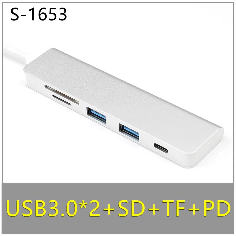 TC-1653 Type-C концентратор 3 USB 3,0 концентратор HDMI/VGA/RJ45 адаптер Thunderbolt 3 USB-C данных TF SD PD слот концентратор для Macbook Pro Air 13 15 16 - Цвет: TC-1653