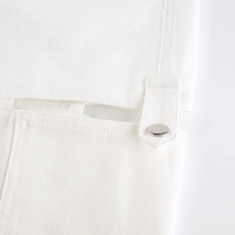 

Pockets Patchwork High Waist Jeans Women Streetwear Straight Jean Femme White Cotton Cargo Pants 2021