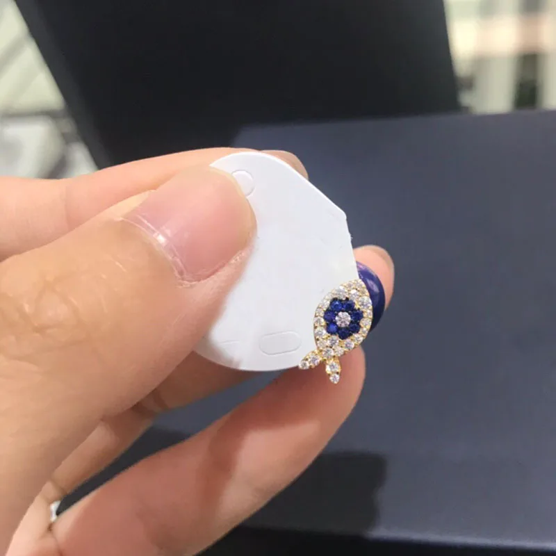 UMGODLY Luxury Brand 1PC Yellow Gold Color Lucky Eye Fish Lapis Stud Earrings Pave Cubic Zirconia Women Fashion Jewelry | Украшения и