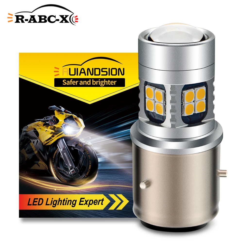 RUIANDSION 1 шт. 22 3030SMD BA21D Мотоцикл Скутер мопед скутер светодиодный фар Hign ближнего и дальнего света 6V-30 в, 12 В, 24 В постоянного тока, белый 6000K желтый 2700K
