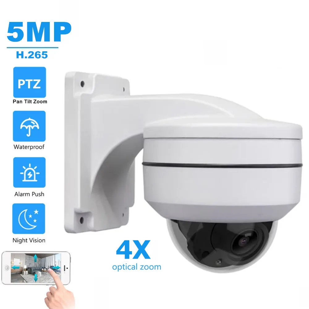 

5MP PTZ IP Camera Outdoor 1080P 4X Optical Pan Tilt Zoom Tour Motion Detect IR P2P Metal Dome Network CCTV Surveillance Camera