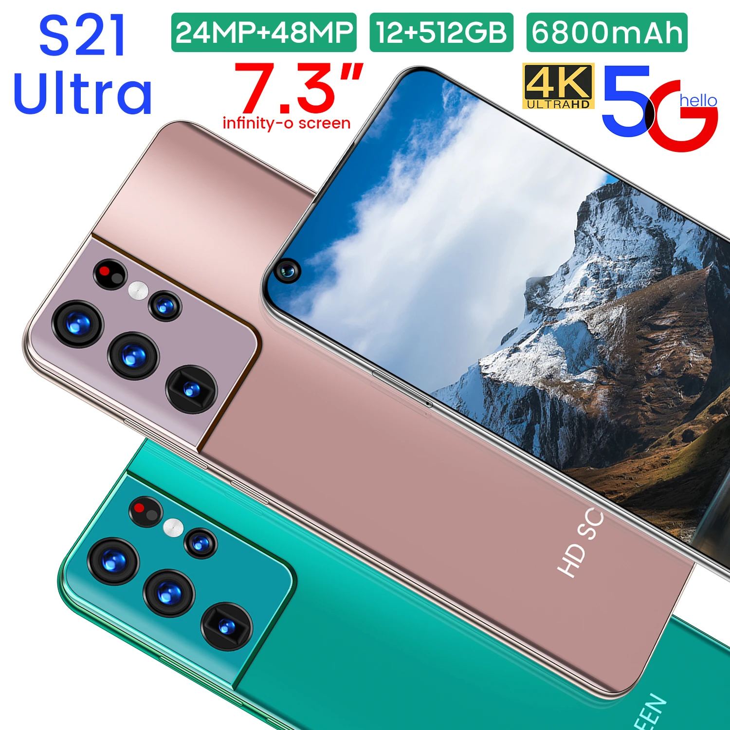 

S21 Ultra, 7,3 , 12 + 512 , 24 + 40 , 6800 , 10 , Android 10