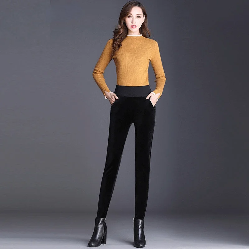 

New Gold Velvet Harem Pants Women Autumn Winter Elastic High Waist Long Pants Casual Thick Plus Velvet Warm Velour Trousers C406