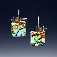 new square colored glass branch pattern small earrings for women fantasy two tone drop earings statement brinco accesorios mujer