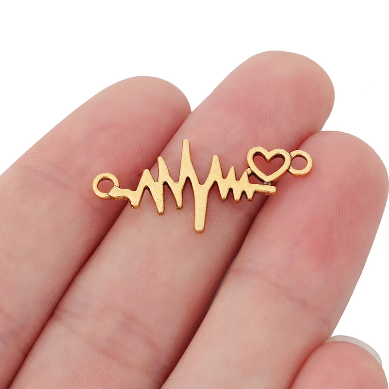 ZXZ 20 шт. Античное золото сердцебиение электрокардиограмма соединитель сердце