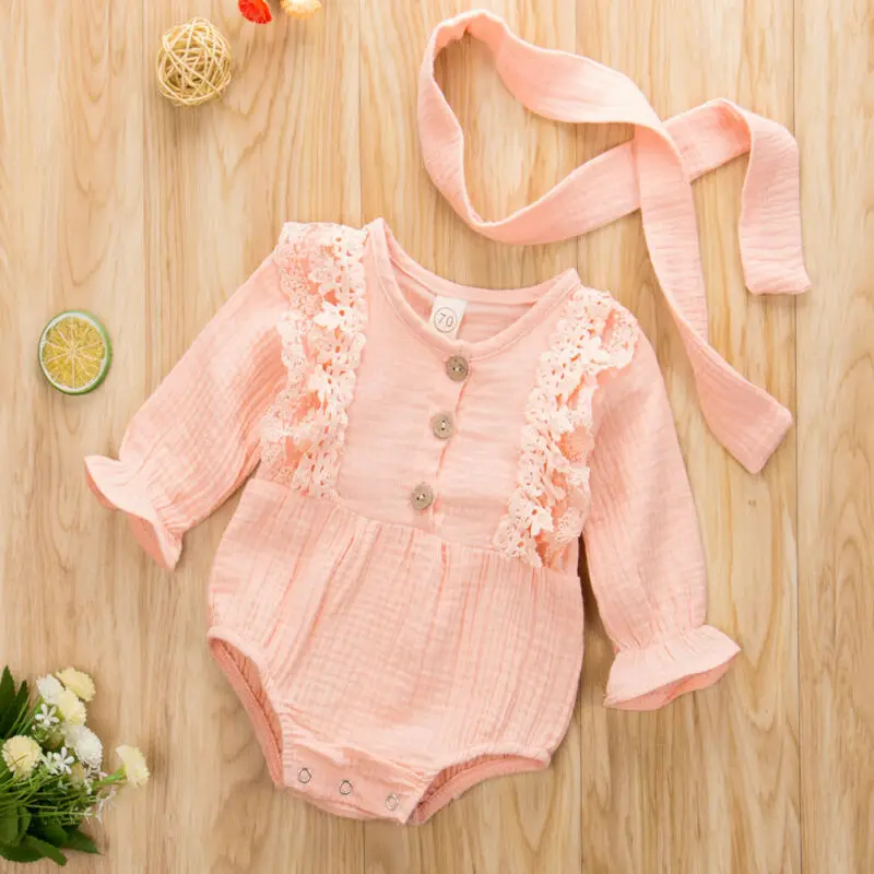 Комбинезон с длинным рукавом и кружевом на возраст 0-24 месяца |