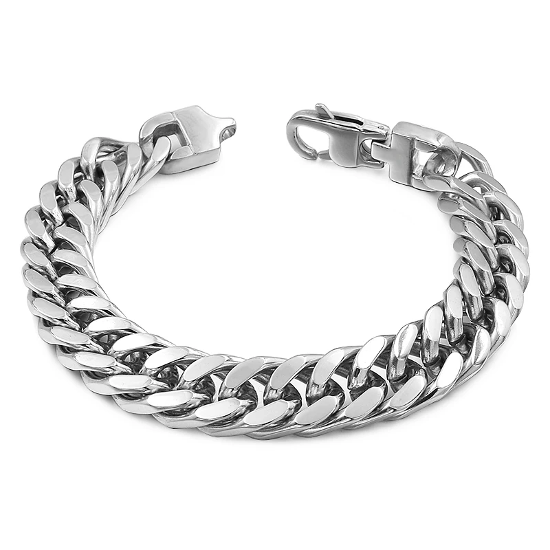 

Dolaime fashion link chain for mens new design stainless steel bracelets 12mm width 22.5cm long cool rocking style GB022