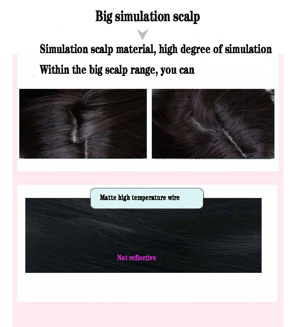 

HOUYAN Long straight hair black plus red pink blue two-color cos daily clip on the hair wig air bangs synthetic high temperature