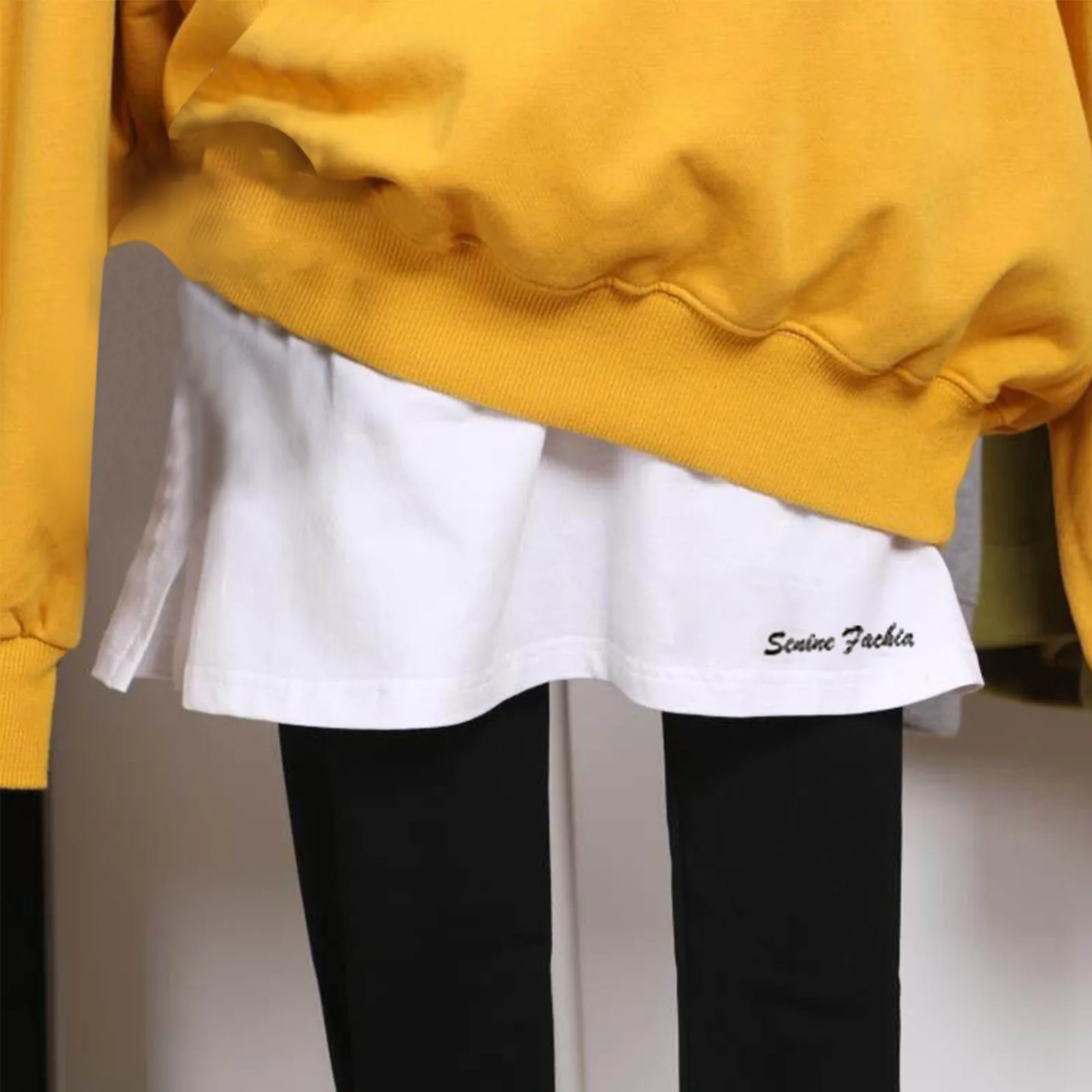 

Adjustable Layering Fake Top Lower Sweep Set Skirt Half-length Splitting A Version Solid Color High Waist Fake Hem Short Skirt