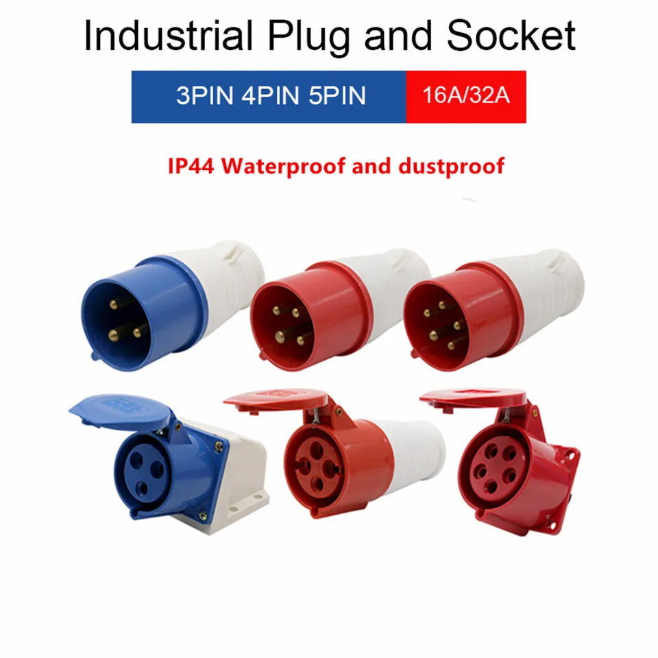 

16A/32A 3P/4P/5P Industrial Plug Socket IP44 Waterproof Male Female Electrical Connector Power Connecting 220V 380V 415V