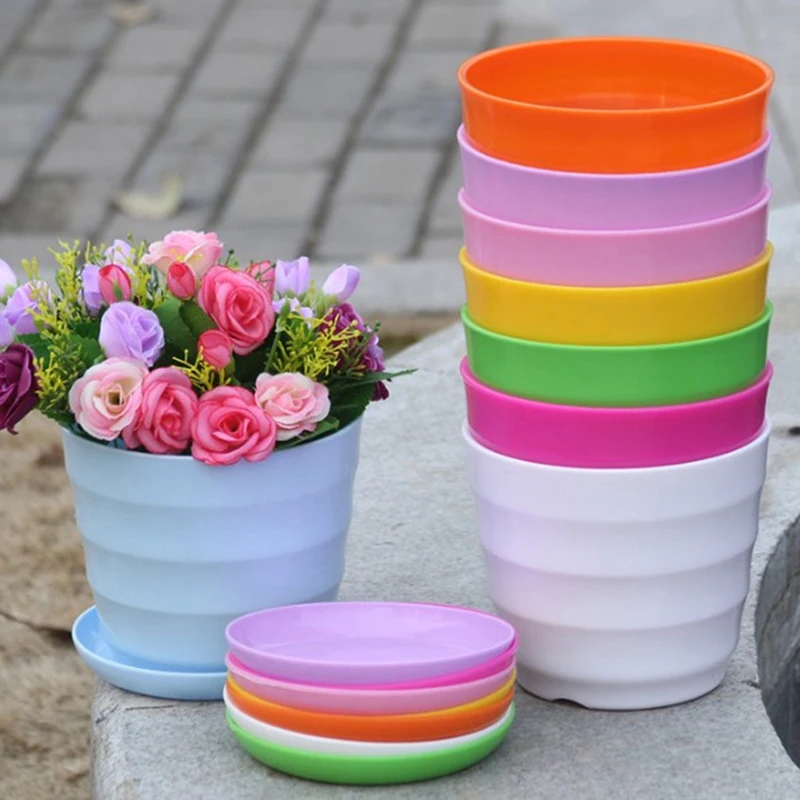 

1Pcs Creative Plastic Eco-friendly Colourful Mini Round Plant Flower Pot Garden Home Office Decor Planter