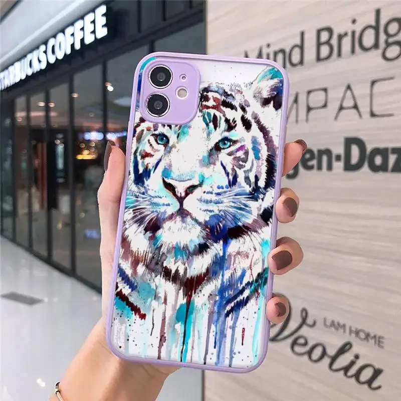 

design cat wolf lion tiger colors animal Phone Case Matte Transparent for iPhone 7 8 11 12 s mini pro X XS XR MAX Plus cover