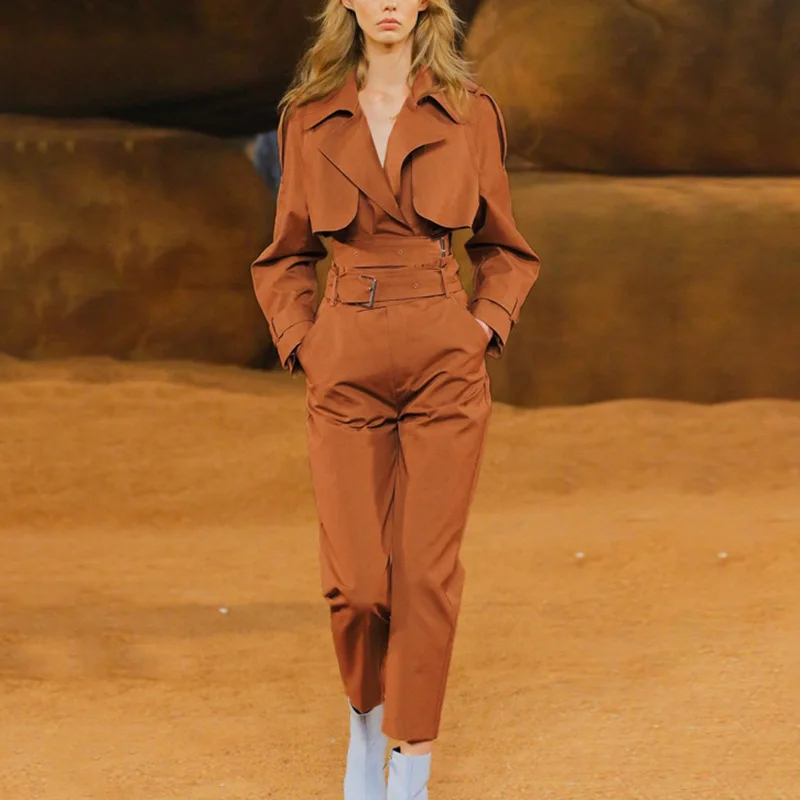 Женские брюки набор высокая уличная короткая куртка пальто и с высокой талией