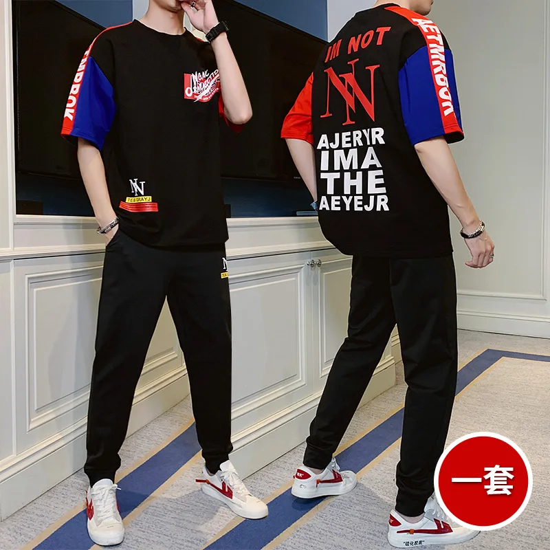 

Men's Sets Hip hop Clothes Streetwear Spring Summer Outfit Male T-shirt and Pant Two Pieces Hip-hop Set Casual Plus Size 3XL