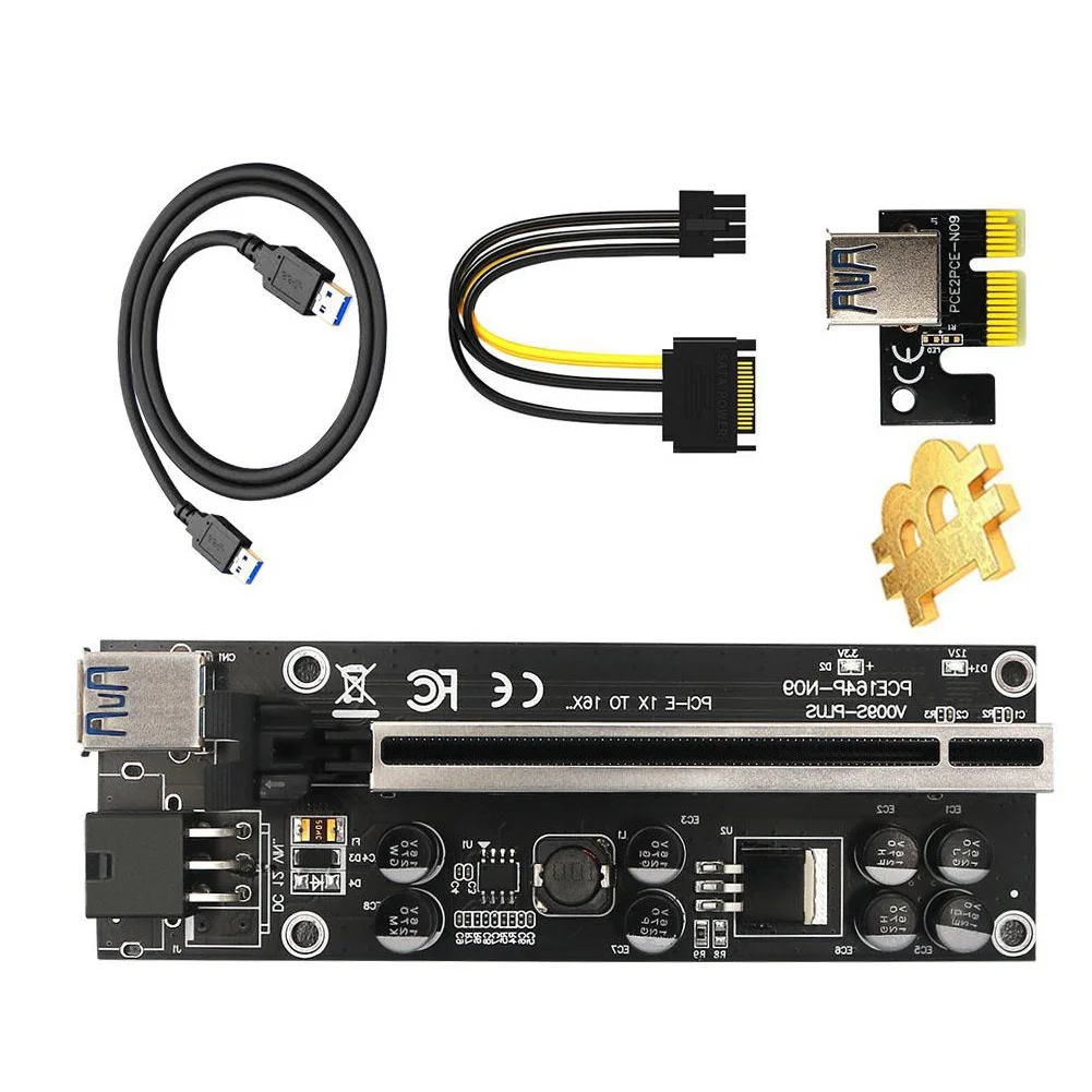 

Ver009S Plus PCI-E 1X до 16X Замена профессиональной Райзер-карты 8 конденсаторов 6-контактный кабель питания USB 3,0
