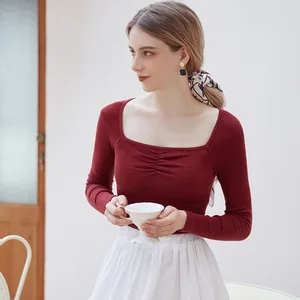 Retro square neck warm bottoming shirt women's inner shirt Autumn and winter long sleeves western style thermal heating top new